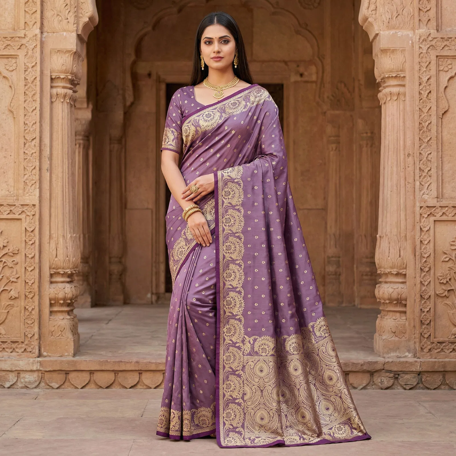 Satin Silk Golden Butta Woven Saree Collection